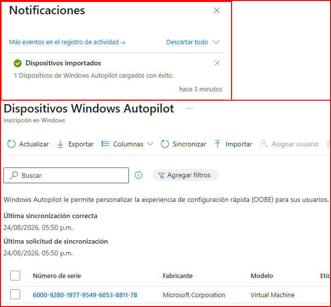 Importación exitosa de dispositivo Autopilot