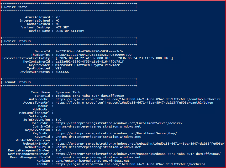 Validación con dsregcmd /status