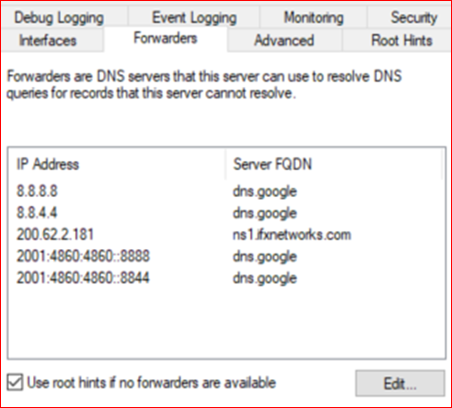 Configuración Estándar de Forwarders en Consola DNS
