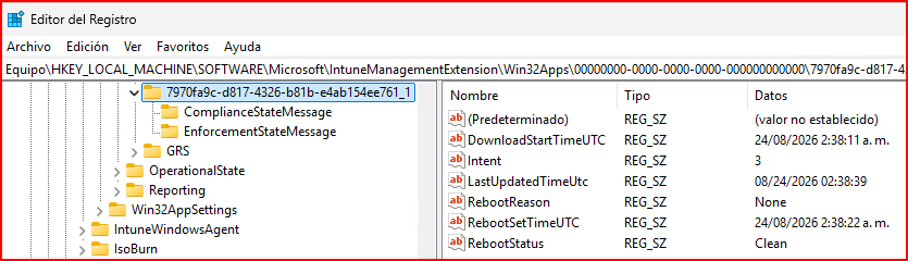 Inspección del Registro HKLM para Win32Apps