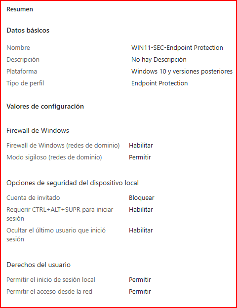 Resumen de directiva Endpoint Protection para cuentas