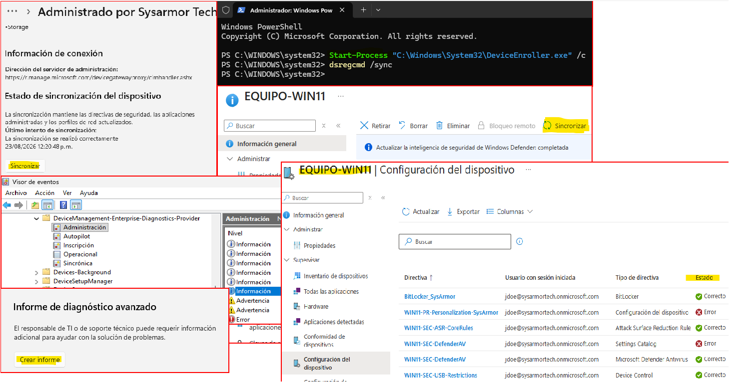 Monitoreo y diagnóstico de políticas MDM