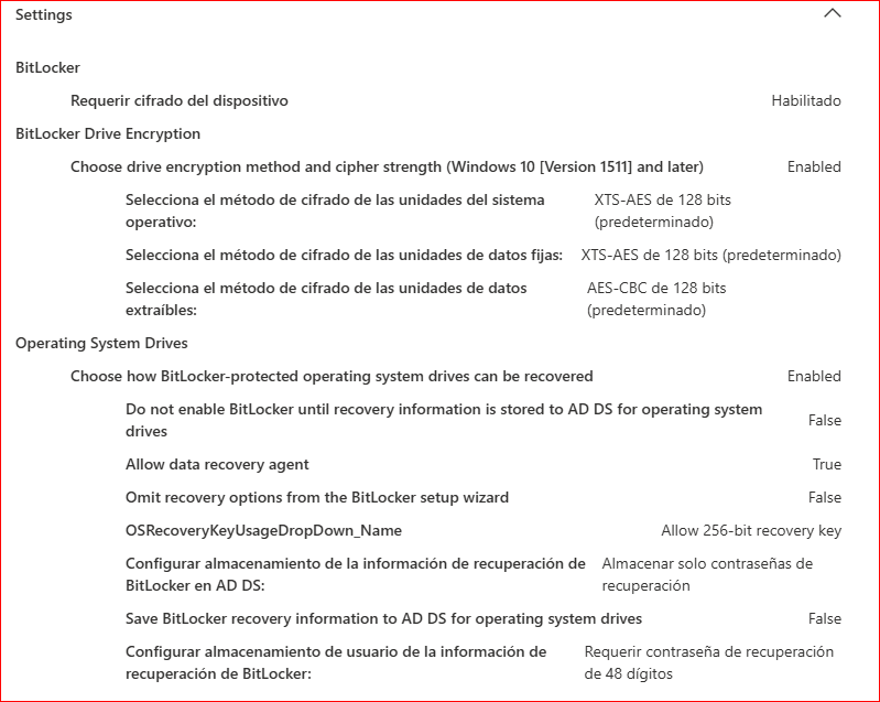 Configuración de BitLocker en Intune