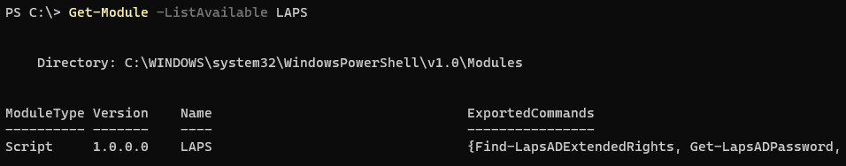 Verificación del módulo LAPS en PowerShell