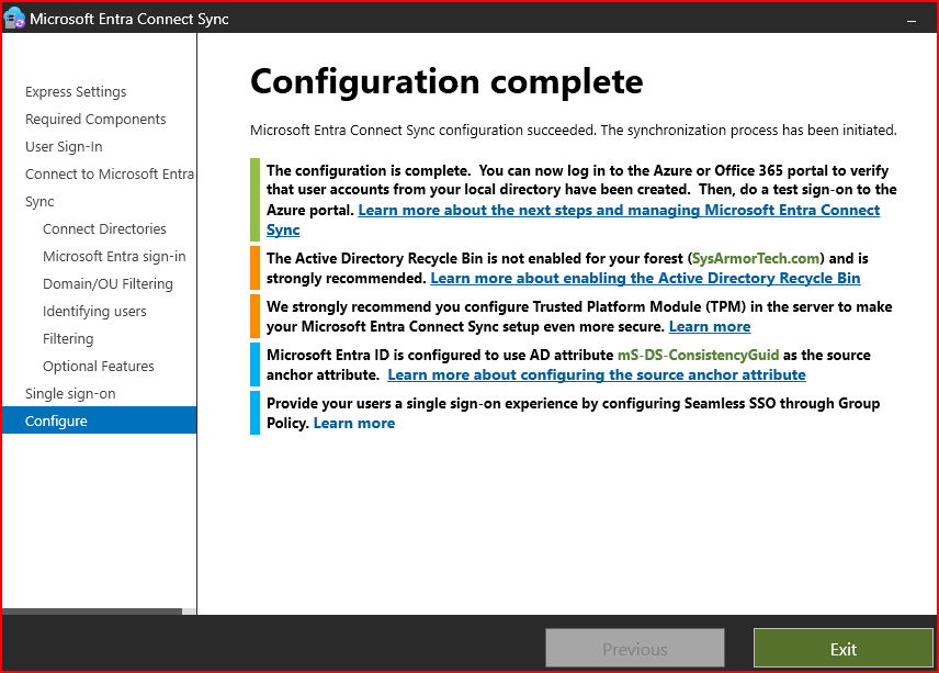 Configuración completada con éxito