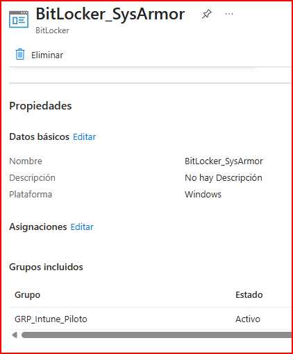 Configuración de cifrado BitLocker e Intune