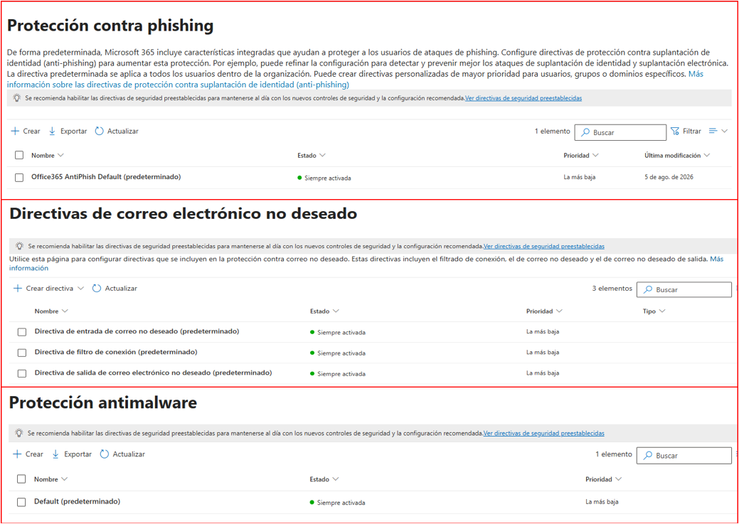 Directivas Principales de Microsoft Defender