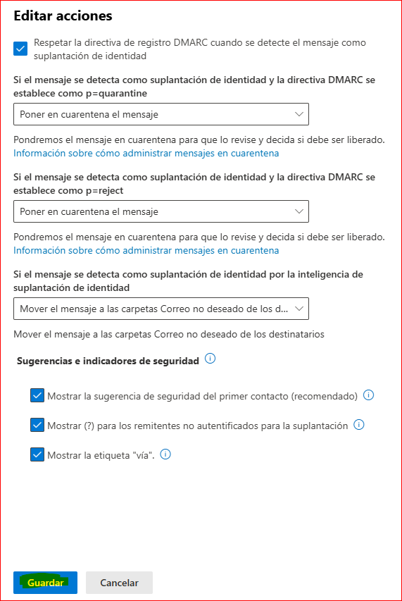 Editar Acciones Anti-Phishing