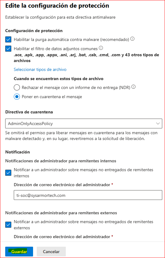 Edite la configuración de protección Anti-Malware