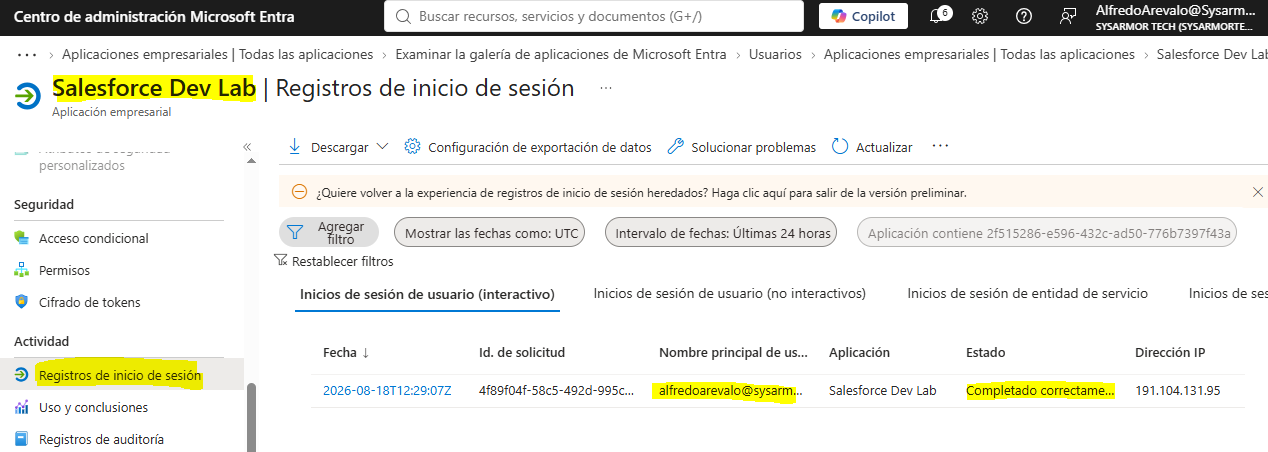 Consulta de registros de inicio de sesión de la aplicación empresarial en Microsoft Entra ID